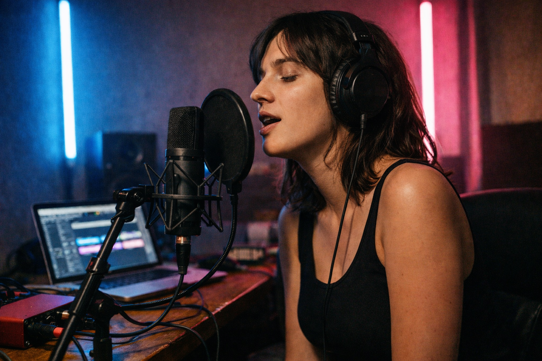 Male pop singer recording over pop beats for sale in home studio